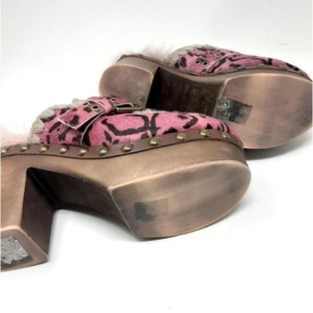 MOU Leopard Pink Pony Hair Shearling Platform Clogs 37 - Picture 12 of 13